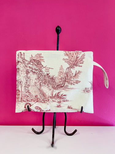 Pink Toile de Jouy clutch bag