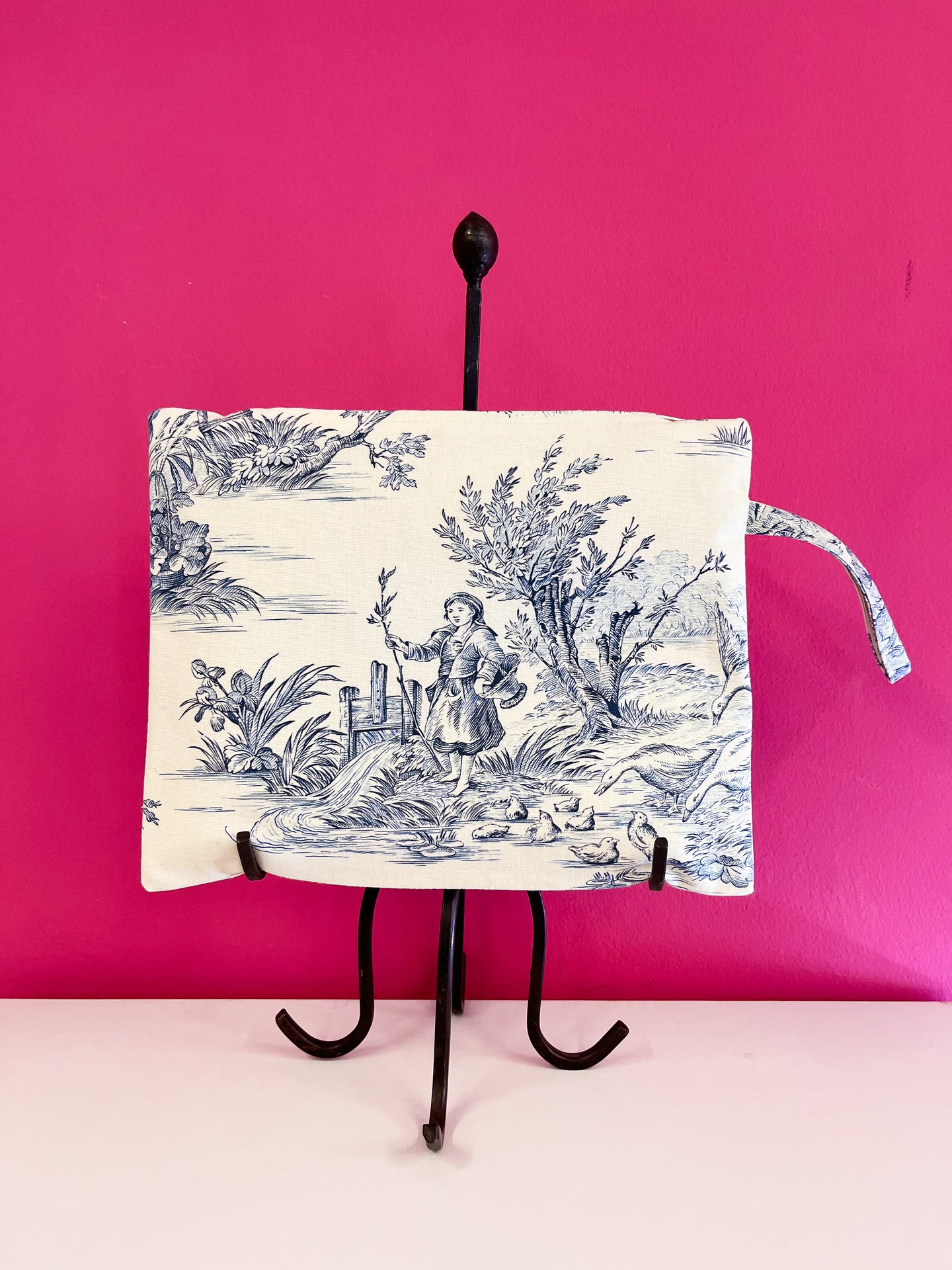 Toile de Jouy denim clutch bag