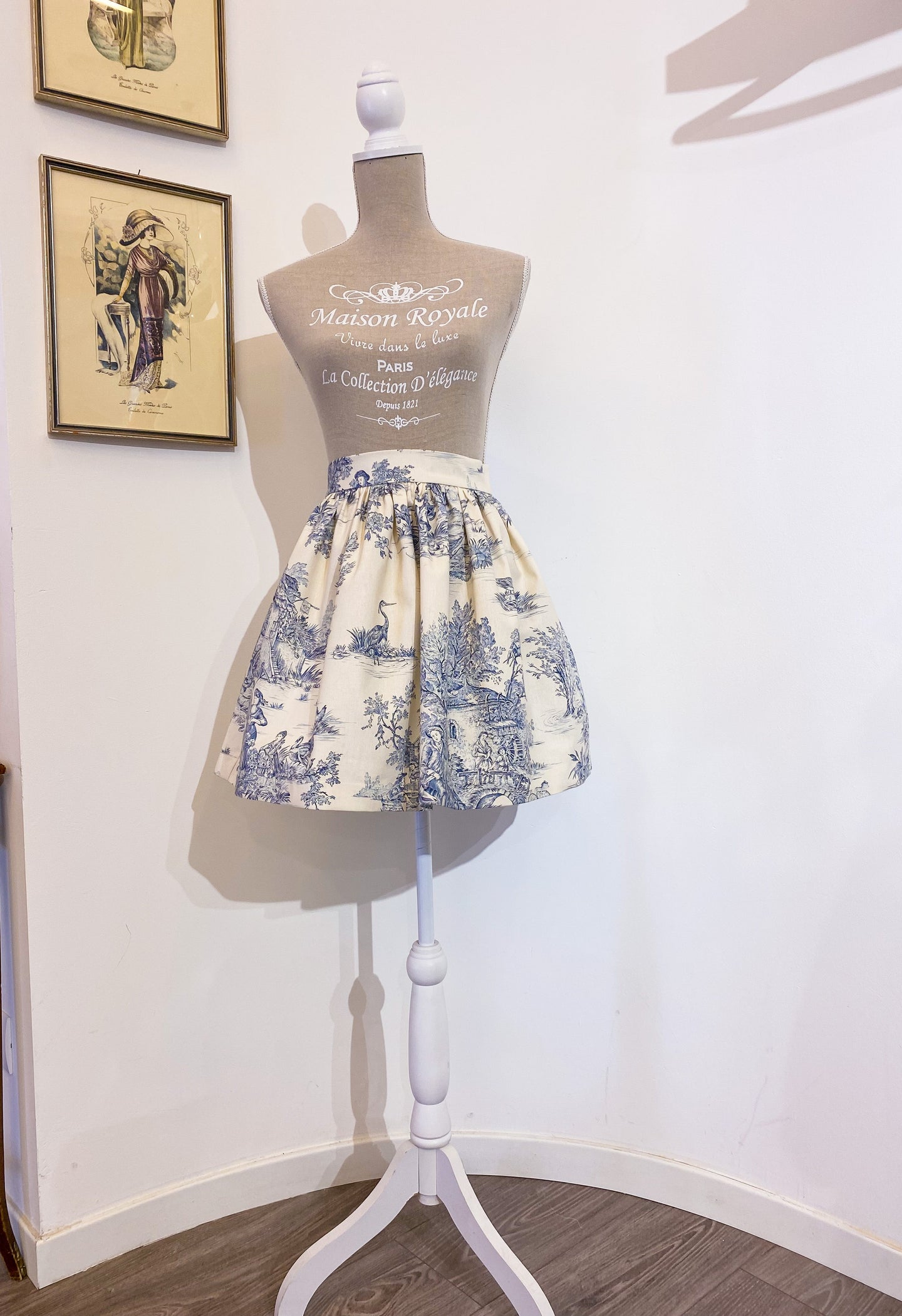 Minigonna - Toile de Jouy azzurro - Taglia 38
