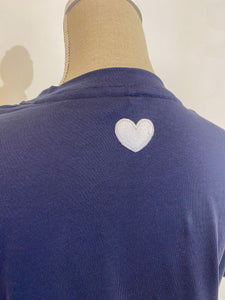 Michela blue tshirt - Over- Neck heart embroidery