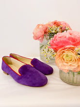 Load image into Gallery viewer, Handcrafted moccasins in purple suede