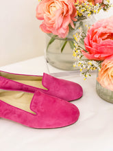 Load image into Gallery viewer, Handcrafted moccasins in fuchsia suede