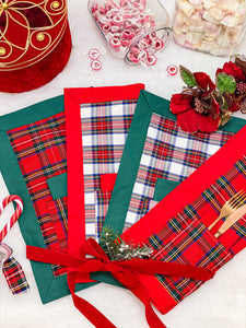 Red Tartan placemat with green piping