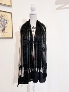 Black voile scarf with embroidery