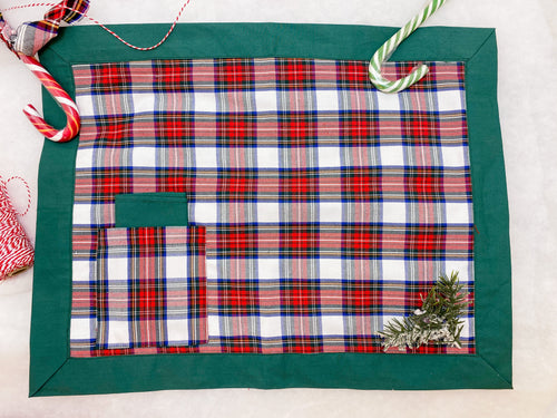 White Tartan placemat with green piping