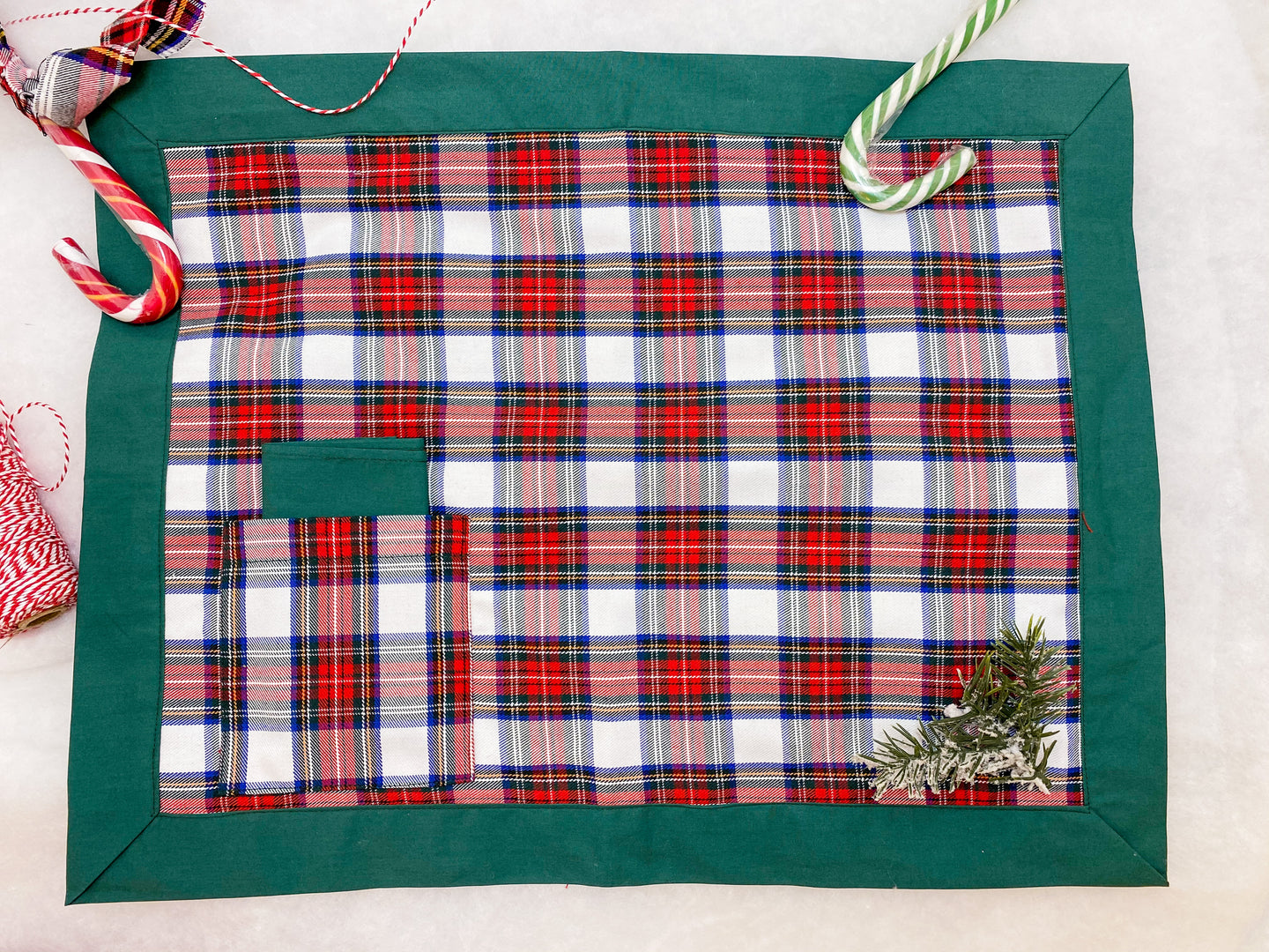 White Tartan placemat with green piping
