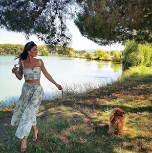 Gonna sartoriale - Toile de Jouy verde - Taglia 46