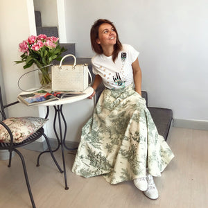 Gonna sartoriale - Toile de Jouy verde - Taglia 46
