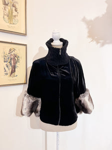 Velvet, chinchilla and cashmere jacket - Size 42
