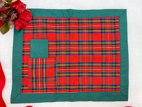 Red Tartan placemat with green piping