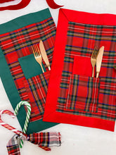 Load image into Gallery viewer, Red Tartan placemat with green piping