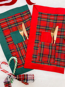 Red Tartan placemat with green piping