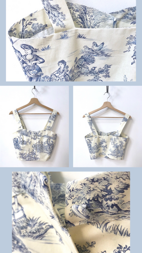 Crop Top Toile de Jouy azzurro