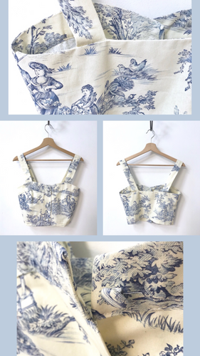 Crop Top Toile de Jouy light blue