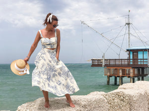 Gonna sartoriale Toile de Jouy azzurro -PREORDER